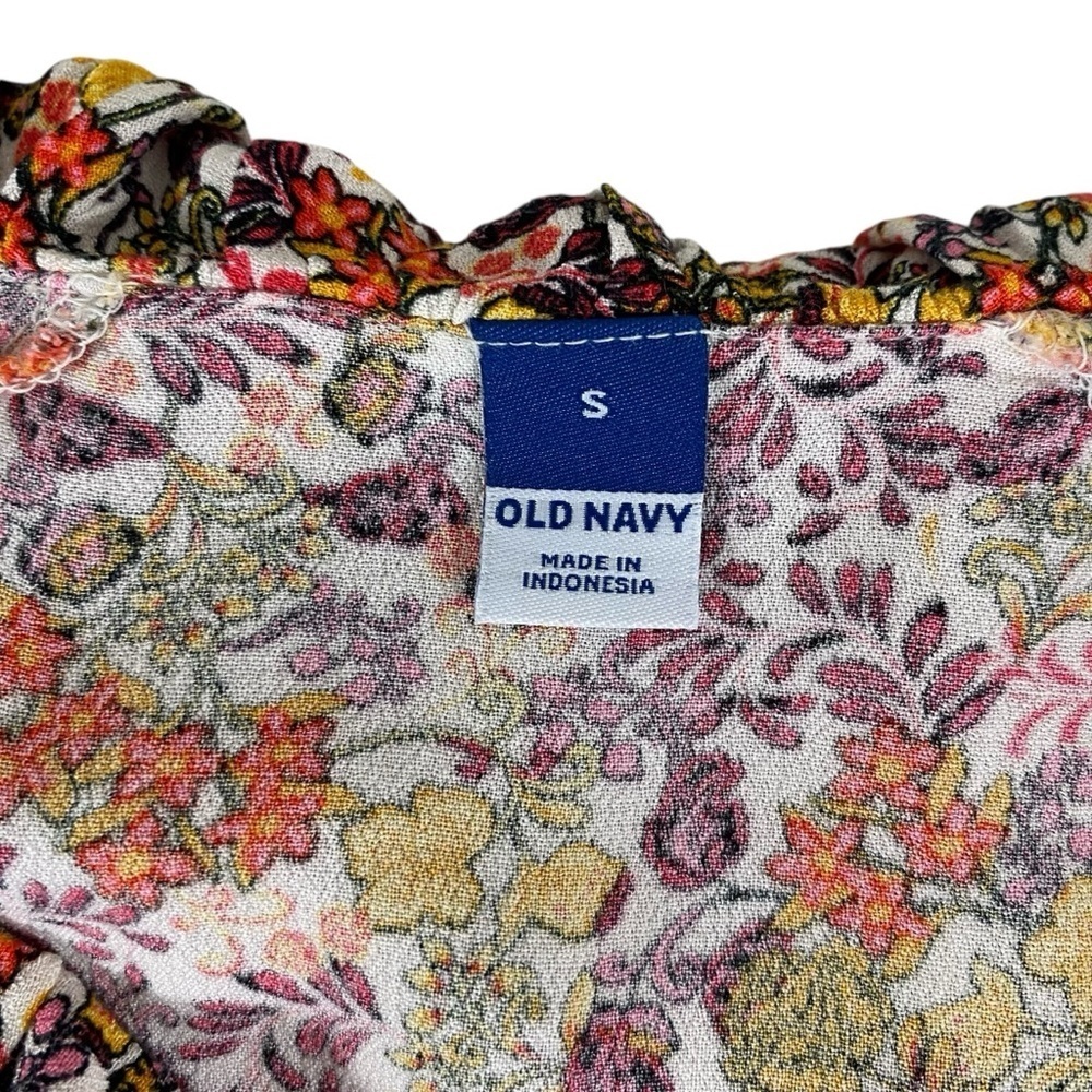 Old Navy Womens Blouse Size Small Ditzy Floral Smocked Waist Ruffle Boho Peasant - Picture 6 of 12